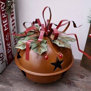 Festive Brown Holiday Bell with Red Ribbon